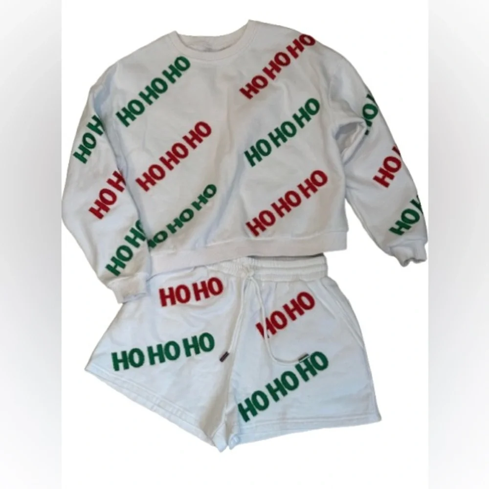 Set! QUEEN OF SPARKLES Kids White Holiday Ho Ho Ho Top & Shorts Set